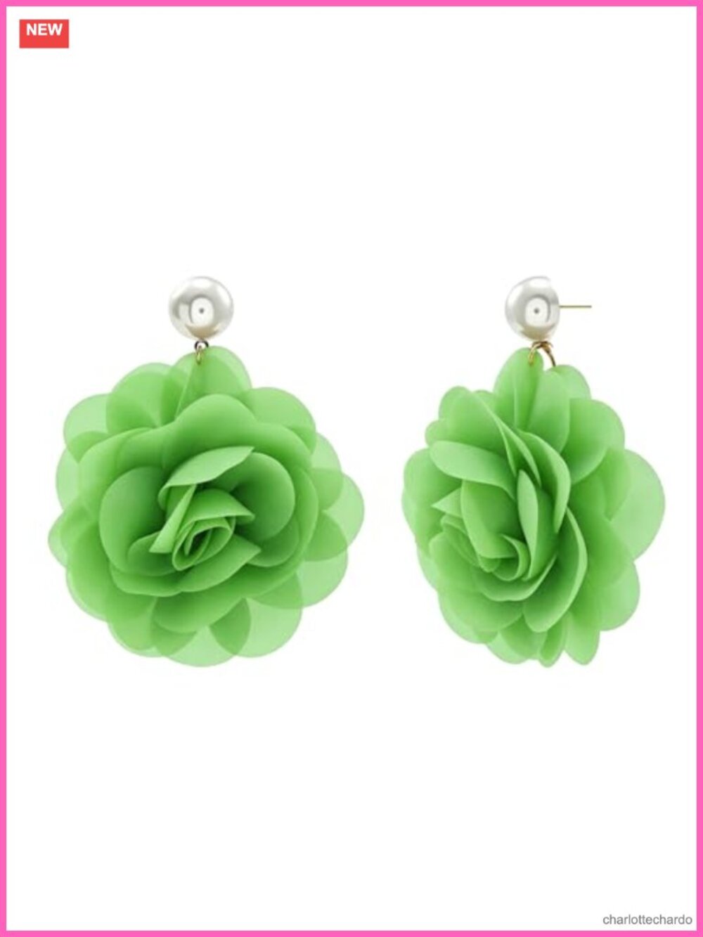 Roses Flower Drop Earrings Fabric Pearl Accent Lightweight Statement